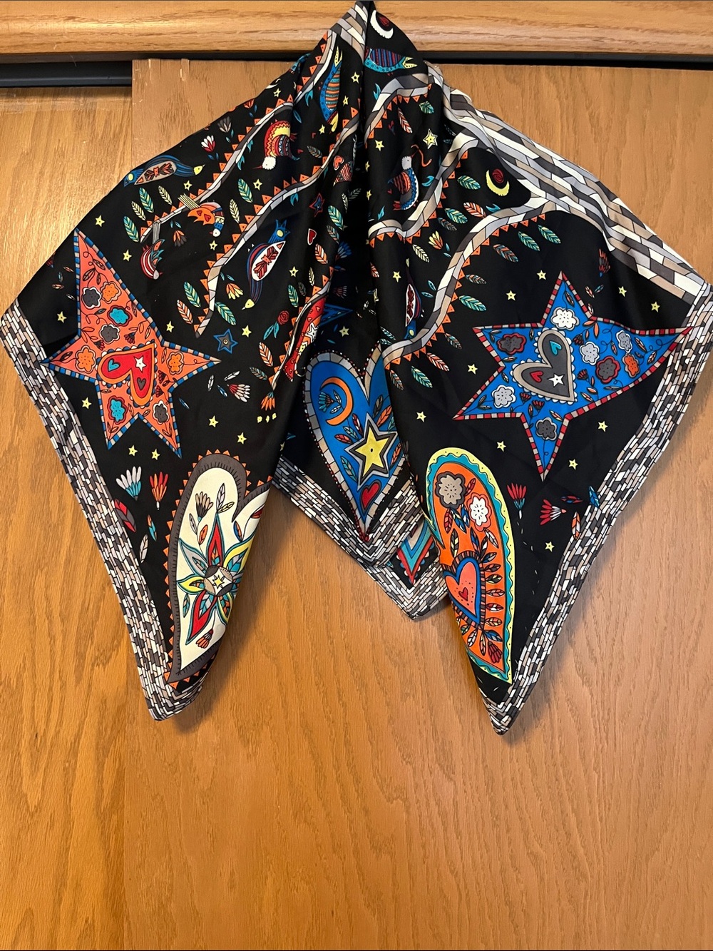 Oversized Black Paisley & Star Print Bandana Scarf